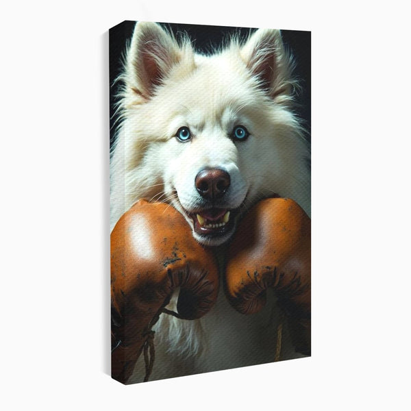 Tablou Canvas Premium, LuxCanva® M1286, Spirit de Luptator, Samoyed, Caine, Husky, Alb, Pufos, Manusi, Box, Sport, Energie, Campion, Adorabil, Curaj, Atitudine, Birou, Living, Camera Copil