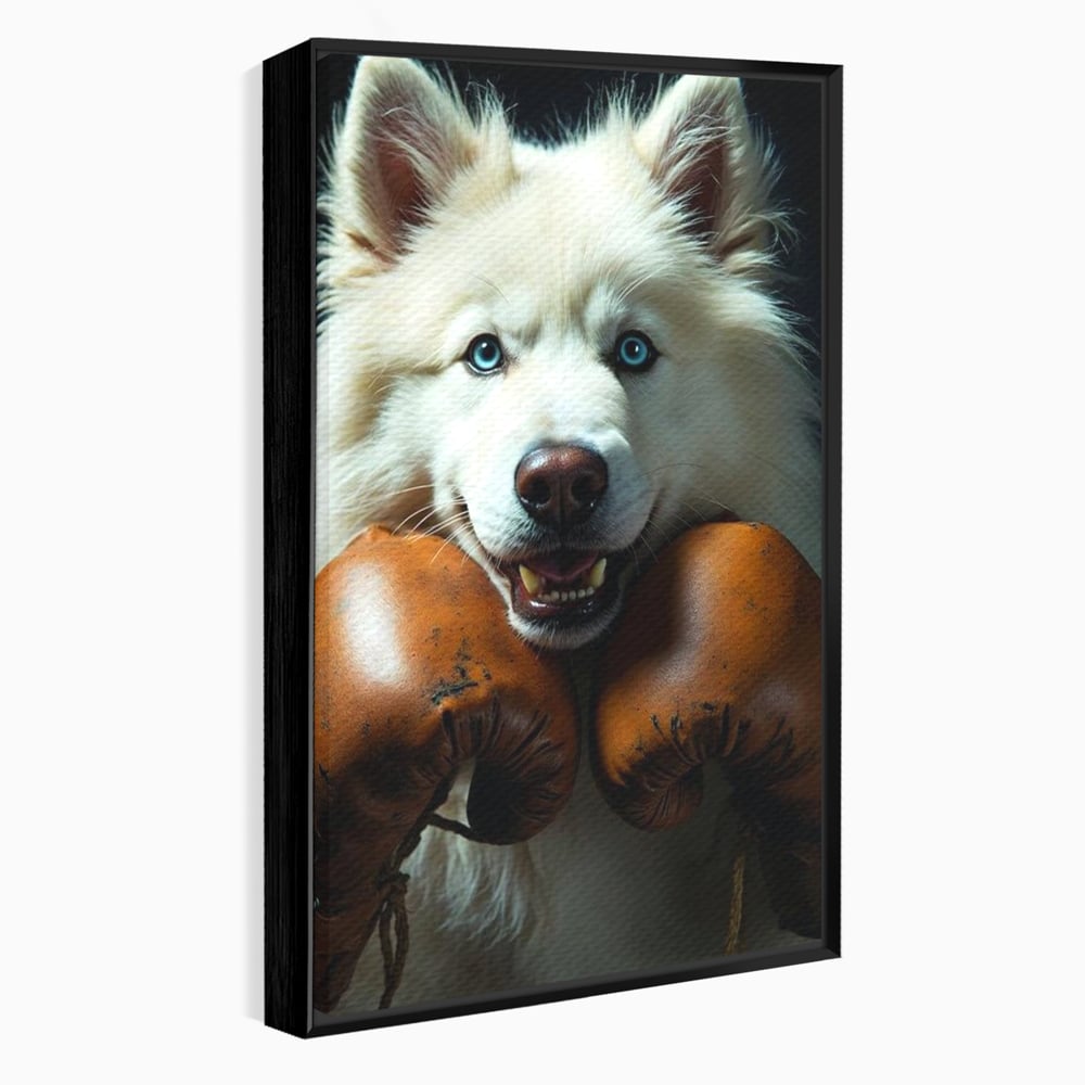 Tablou Canvas Premium, LuxCanva® M1286, Spirit de Luptator, Samoyed, Caine, Husky, Alb, Pufos, Manusi, Box, Sport, Energie, Campion, Adorabil, Curaj, Atitudine, Birou, Living, Camera Copil