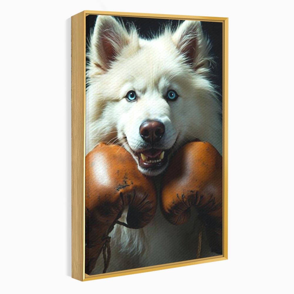 Tablou Canvas Premium, LuxCanva® M1286, Spirit de Luptator, Samoyed, Caine, Husky, Alb, Pufos, Manusi, Box, Sport, Energie, Campion, Adorabil, Curaj, Atitudine, Birou, Living, Camera Copil