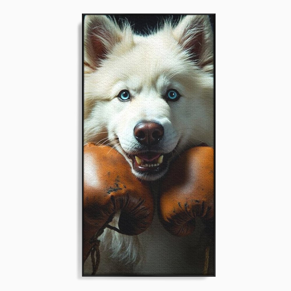 Tablou Canvas Premium, LuxCanva® M1286, Spirit de Luptator, Samoyed, Caine, Husky, Alb, Pufos, Manusi, Box, Sport, Energie, Campion, Adorabil, Curaj, Atitudine, Birou, Living, Camera Copil