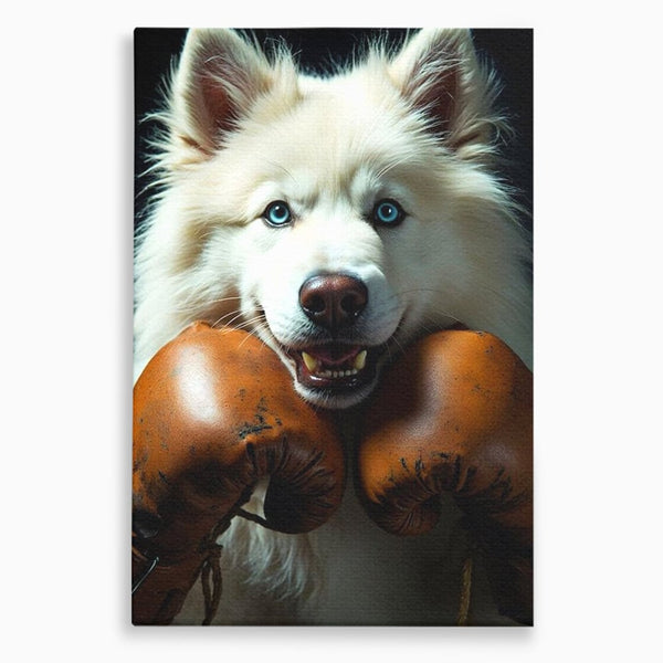 Tablou Canvas Premium, LuxCanva® M1286, Spirit de Luptator, Samoyed, Caine, Husky, Alb, Pufos, Manusi, Box, Sport, Energie, Campion, Adorabil, Curaj, Atitudine, Birou, Living, Camera Copil