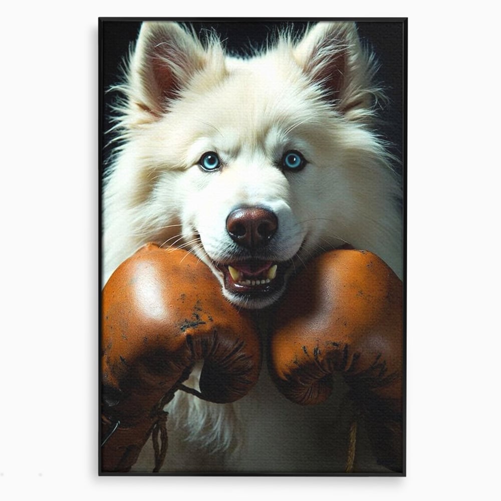 Tablou Canvas Premium, LuxCanva® M1286, Spirit de Luptator, Samoyed, Caine, Husky, Alb, Pufos, Manusi, Box, Sport, Energie, Campion, Adorabil, Curaj, Atitudine, Birou, Living, Camera Copil