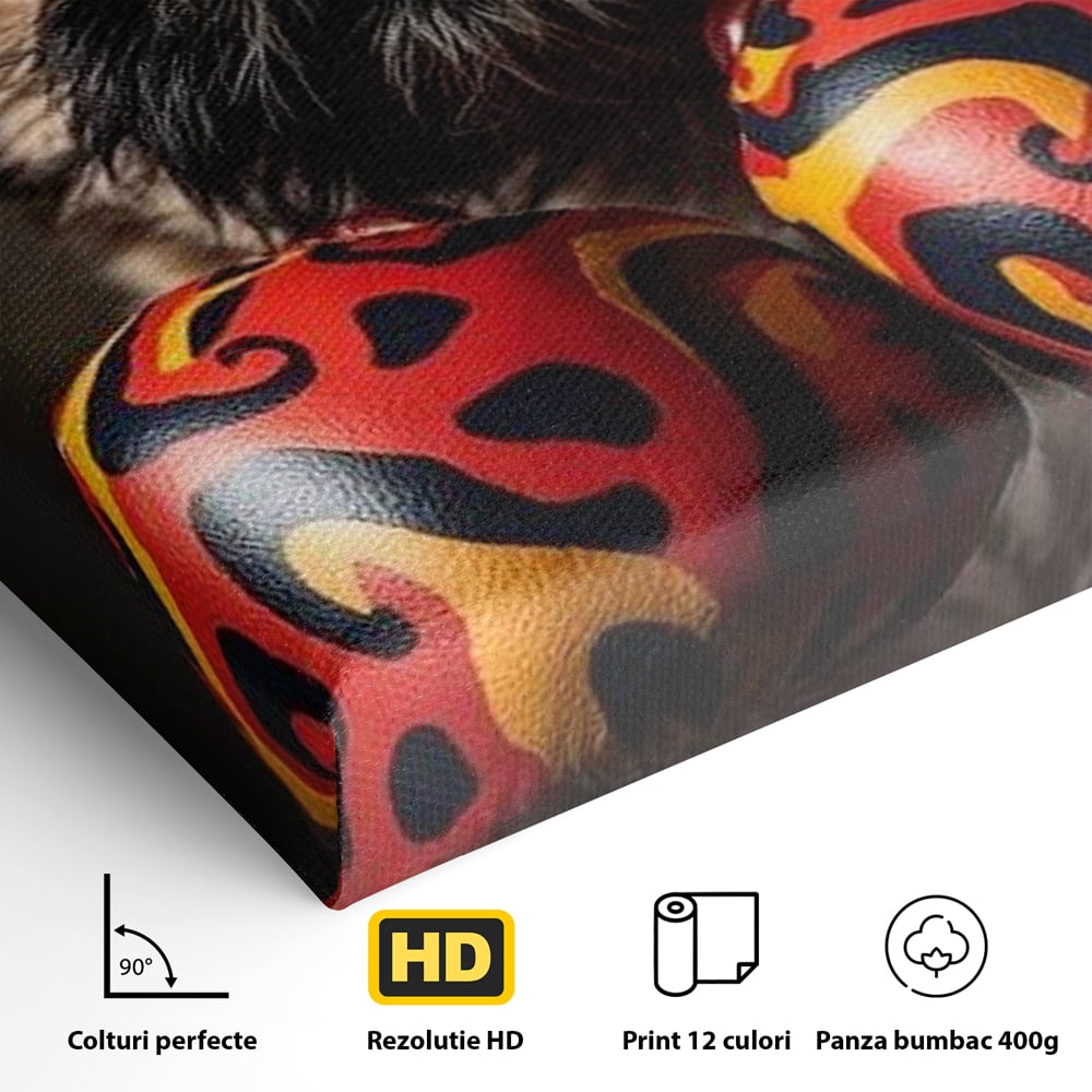 Tablou Canvas Premium, LuxCanva® M1287, Flacara din Ring, Provocare, Boxer, Knockout, Ring, Puternic, Catel, Pufos, Dragalas, Manusi, Curaj, Sport, Birou, Living, Camera Copil