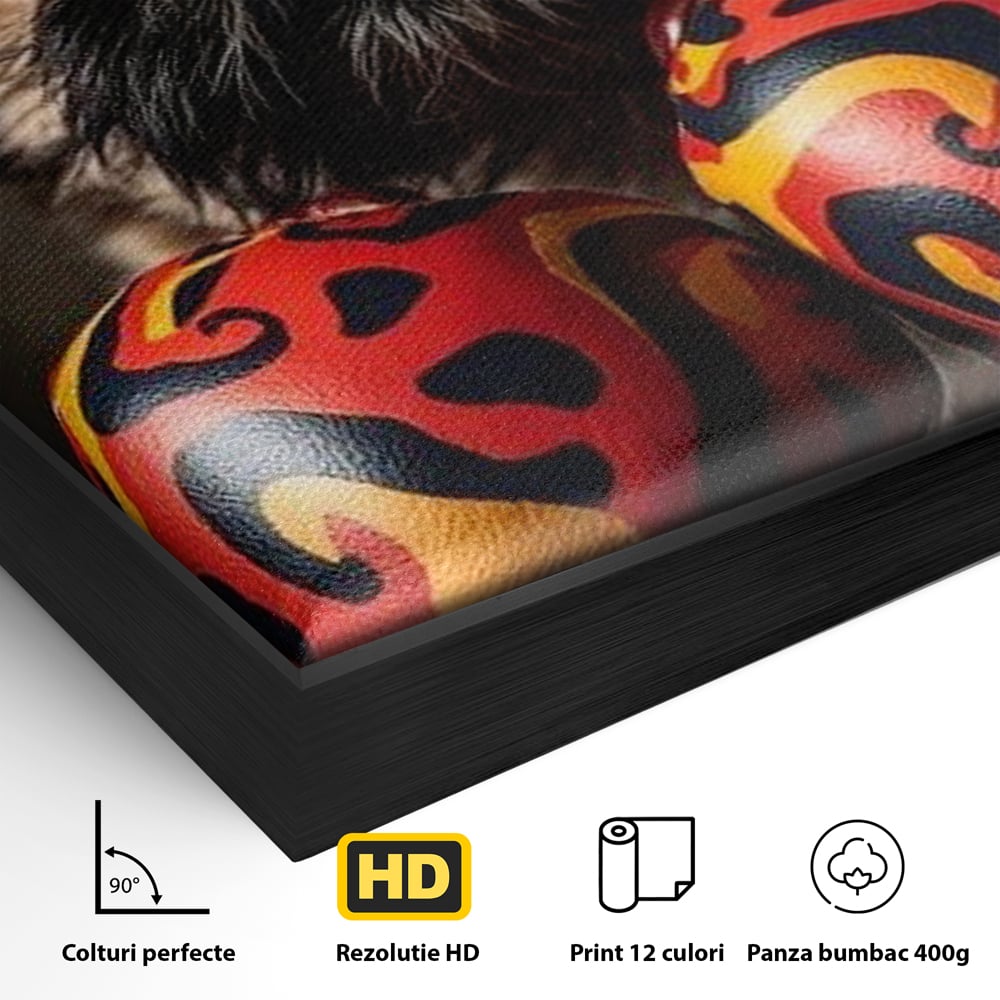 Tablou Canvas Premium, LuxCanva® M1287, Flacara din Ring, Provocare, Boxer, Knockout, Ring, Puternic, Catel, Pufos, Dragalas, Manusi, Curaj, Sport, Birou, Living, Camera Copil