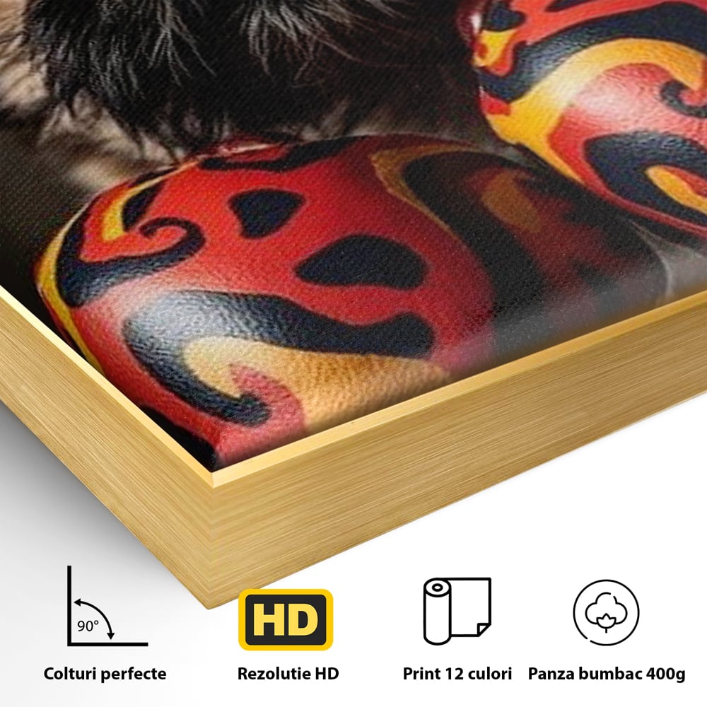 Tablou Canvas Premium, LuxCanva® M1287, Flacara din Ring, Provocare, Boxer, Knockout, Ring, Puternic, Catel, Pufos, Dragalas, Manusi, Curaj, Sport, Birou, Living, Camera Copil