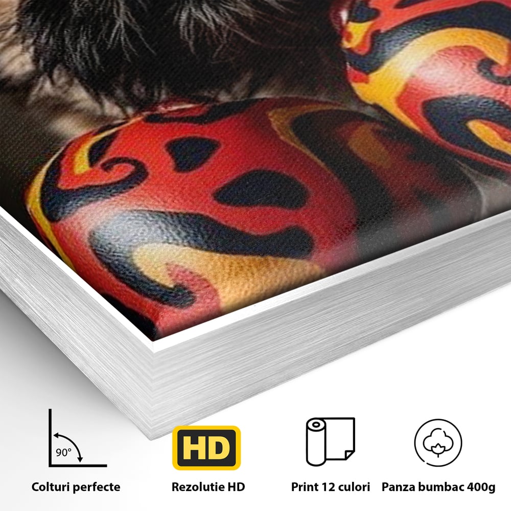 Tablou Canvas Premium, LuxCanva® M1287, Flacara din Ring, Provocare, Boxer, Knockout, Ring, Puternic, Catel, Pufos, Dragalas, Manusi, Curaj, Sport, Birou, Living, Camera Copil