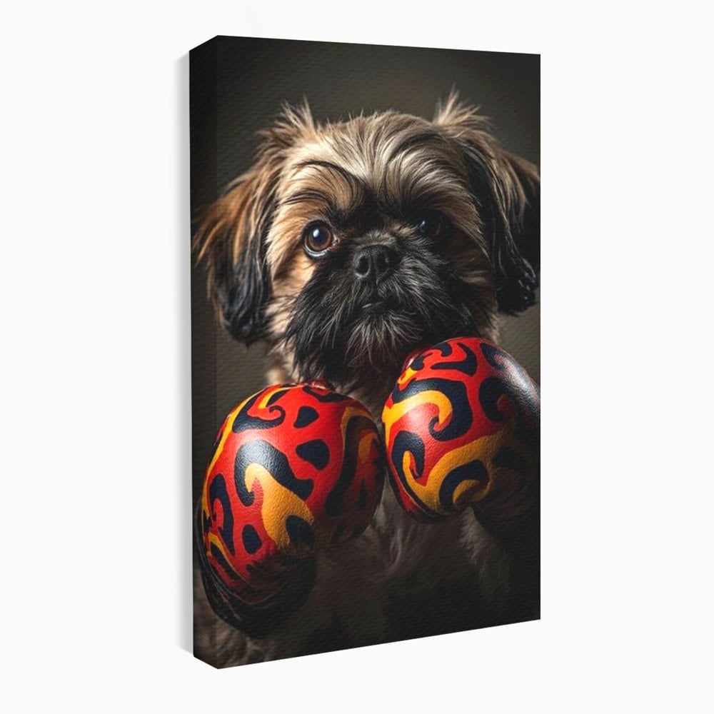 Tablou Canvas Premium, LuxCanva® M1287, Flacara din Ring, Provocare, Boxer, Knockout, Ring, Puternic, Catel, Pufos, Dragalas, Manusi, Curaj, Sport, Birou, Living, Camera Copil