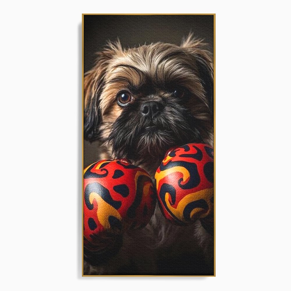 Tablou Canvas Premium, LuxCanva® M1287, Flacara din Ring, Provocare, Boxer, Knockout, Ring, Puternic, Catel, Pufos, Dragalas, Manusi, Curaj, Sport, Birou, Living, Camera Copil