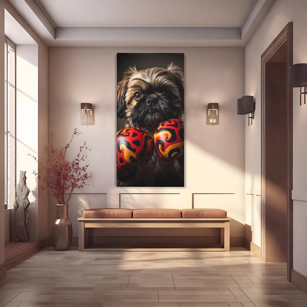 Tablou Canvas Premium, LuxCanva® M1287, Flacara din Ring, Provocare, Boxer, Knockout, Ring, Puternic, Catel, Pufos, Dragalas, Manusi, Curaj, Sport, Birou, Living, Camera Copil