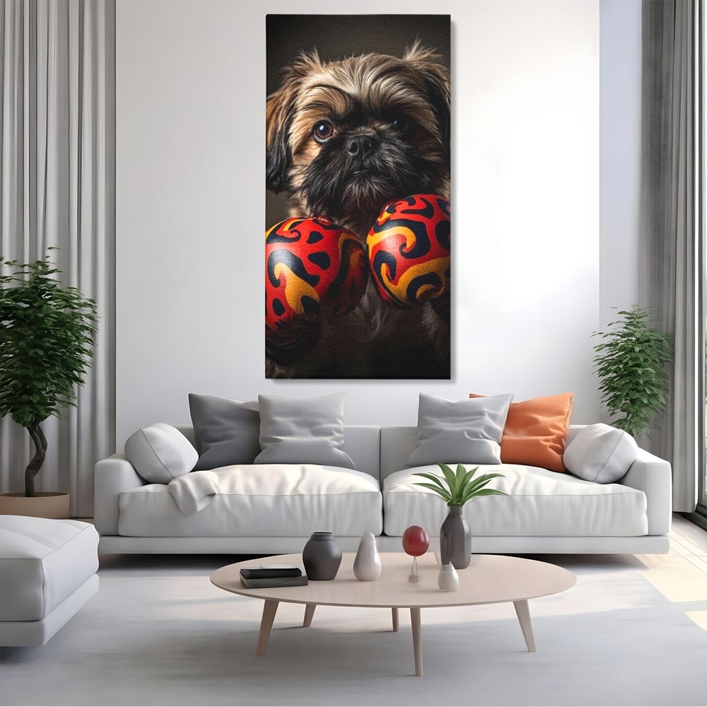 Tablou Canvas Premium, LuxCanva® M1287, Flacara din Ring, Provocare, Boxer, Knockout, Ring, Puternic, Catel, Pufos, Dragalas, Manusi, Curaj, Sport, Birou, Living, Camera Copil