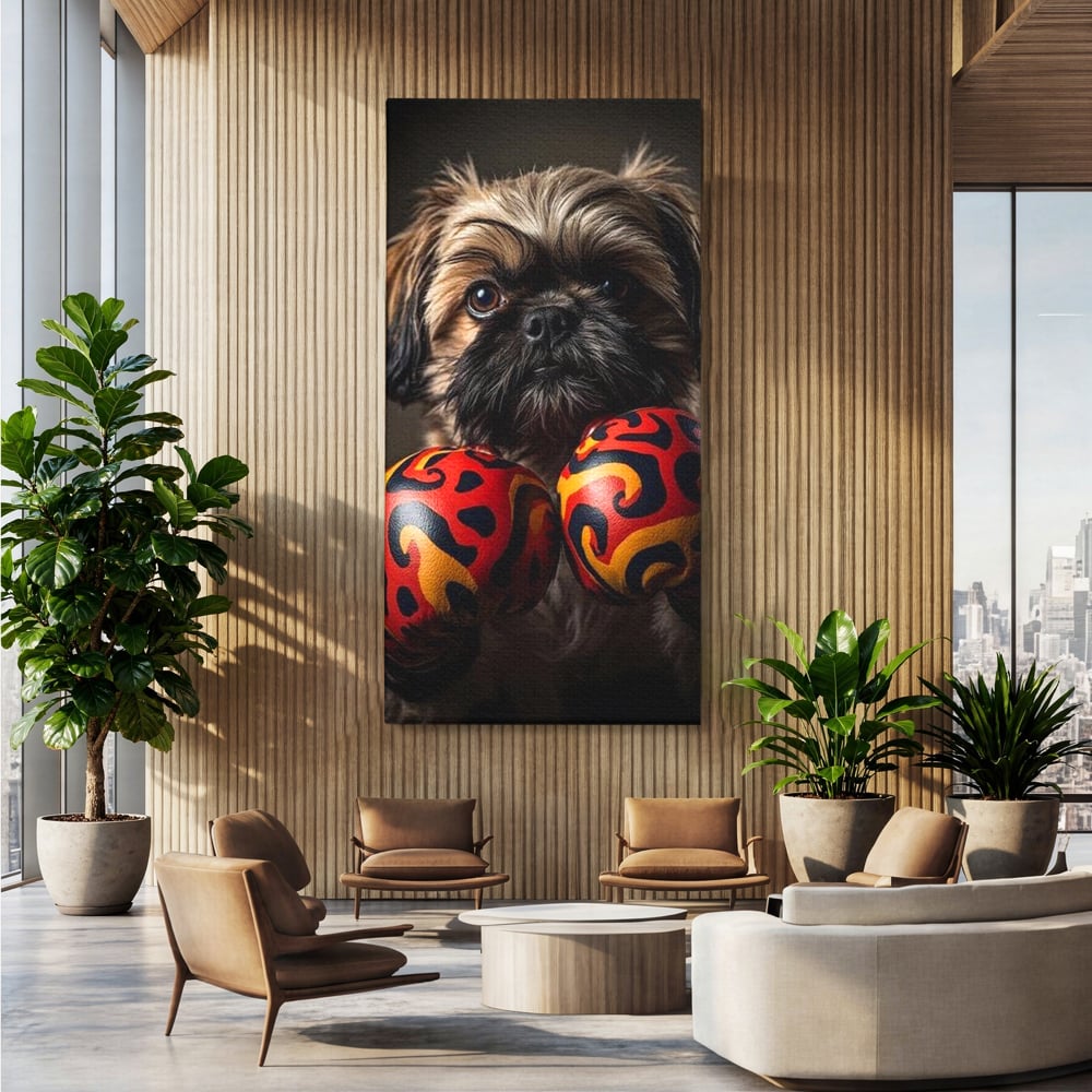 Tablou Canvas Premium, LuxCanva® M1287, Flacara din Ring, Provocare, Boxer, Knockout, Ring, Puternic, Catel, Pufos, Dragalas, Manusi, Curaj, Sport, Birou, Living, Camera Copil