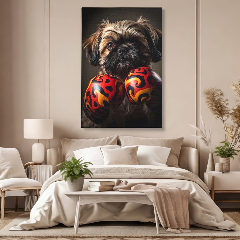 Tablou Canvas Premium, LuxCanva® M1287, Flacara din Ring, Provocare, Boxer, Knockout, Ring, Puternic, Catel, Pufos, Dragalas, Manusi, Curaj, Sport, Birou, Living, Camera Copil
