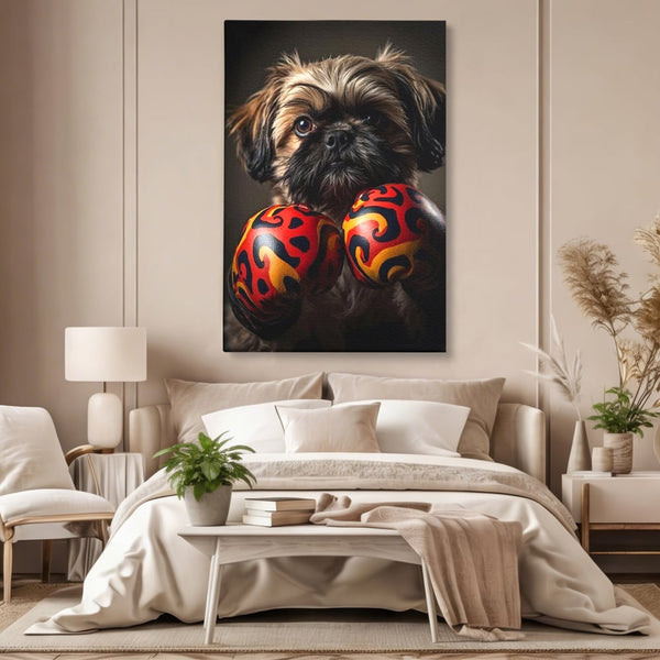 Tablou Canvas Premium, LuxCanva® M1287, Flacara din Ring, Provocare, Boxer, Knockout, Ring, Puternic, Catel, Pufos, Dragalas, Manusi, Curaj, Sport, Birou, Living, Camera Copil