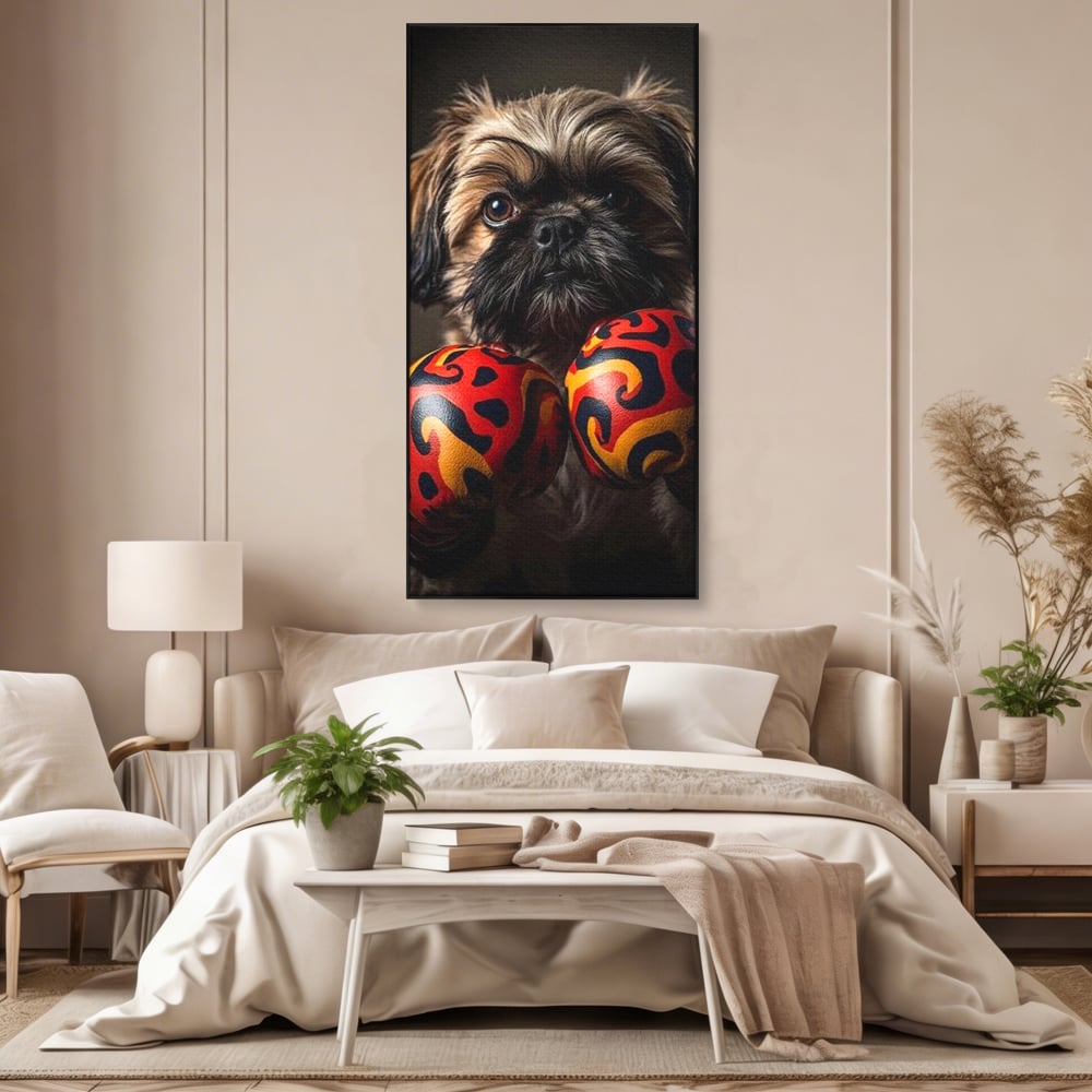 Tablou Canvas Premium, LuxCanva® M1287, Flacara din Ring, Provocare, Boxer, Knockout, Ring, Puternic, Catel, Pufos, Dragalas, Manusi, Curaj, Sport, Birou, Living, Camera Copil