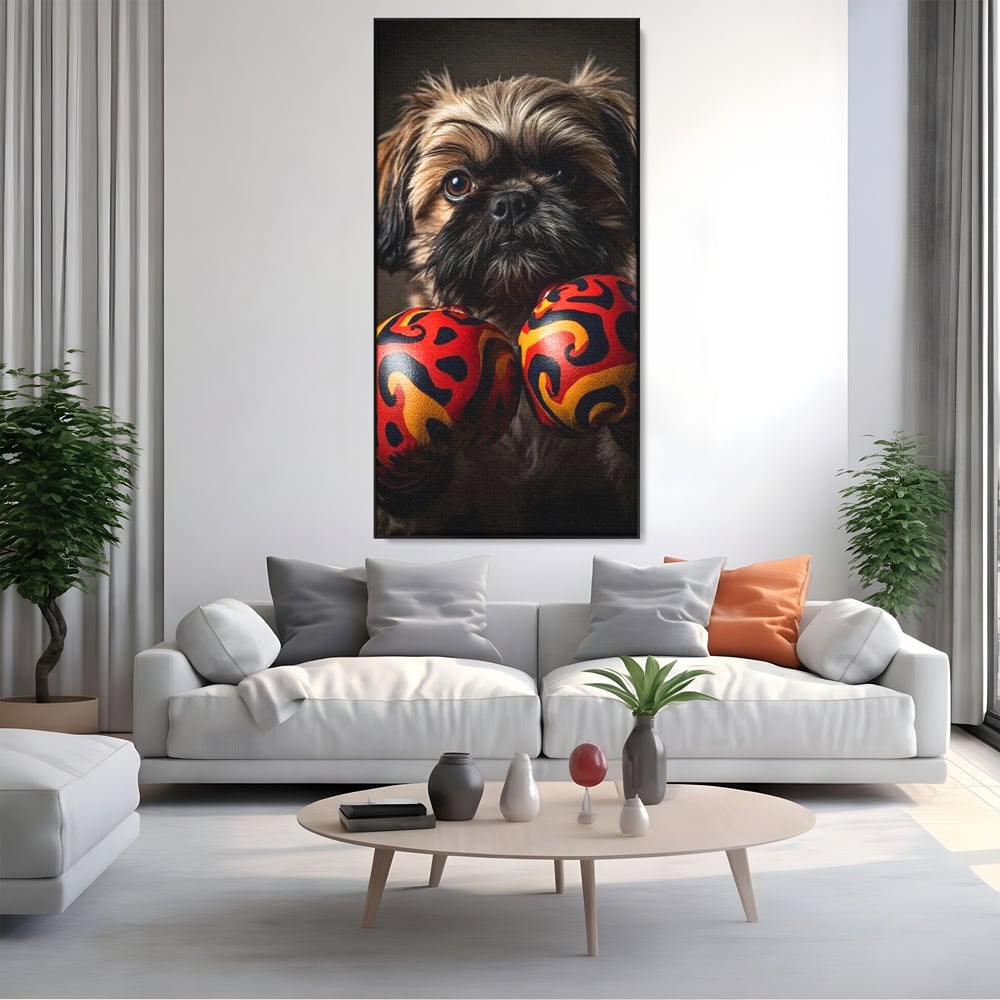 Tablou Canvas Premium, LuxCanva® M1287, Flacara din Ring, Provocare, Boxer, Knockout, Ring, Puternic, Catel, Pufos, Dragalas, Manusi, Curaj, Sport, Birou, Living, Camera Copil
