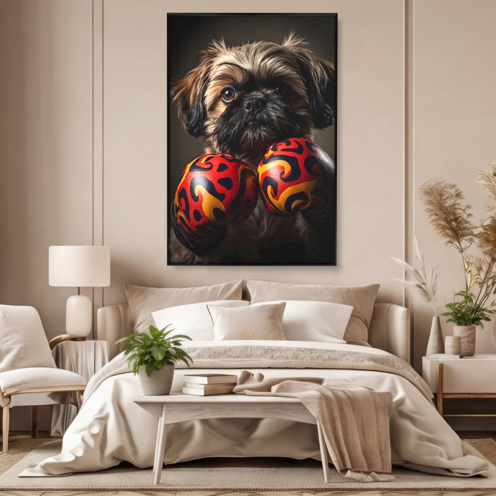 Tablou Canvas Premium, LuxCanva® M1287, Flacara din Ring, Provocare, Boxer, Knockout, Ring, Puternic, Catel, Pufos, Dragalas, Manusi, Curaj, Sport, Birou, Living, Camera Copil