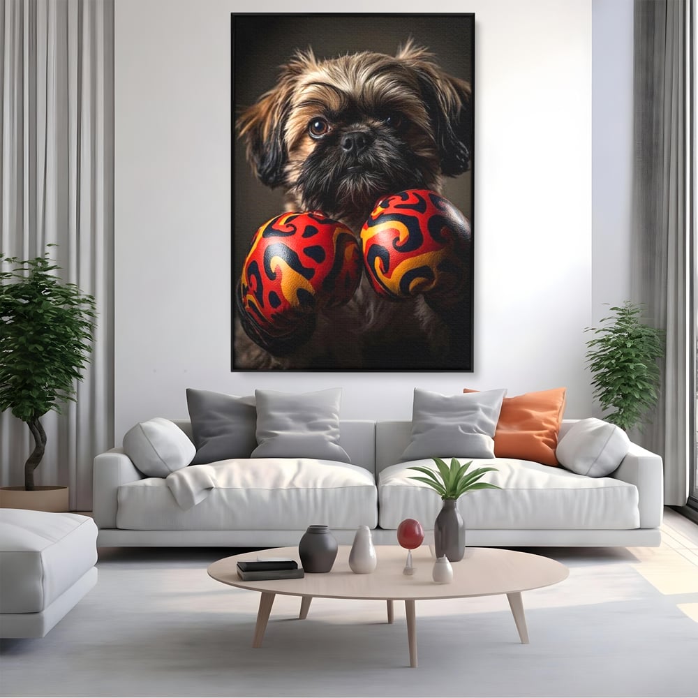 Tablou Canvas Premium, LuxCanva® M1287, Flacara din Ring, Provocare, Boxer, Knockout, Ring, Puternic, Catel, Pufos, Dragalas, Manusi, Curaj, Sport, Birou, Living, Camera Copil