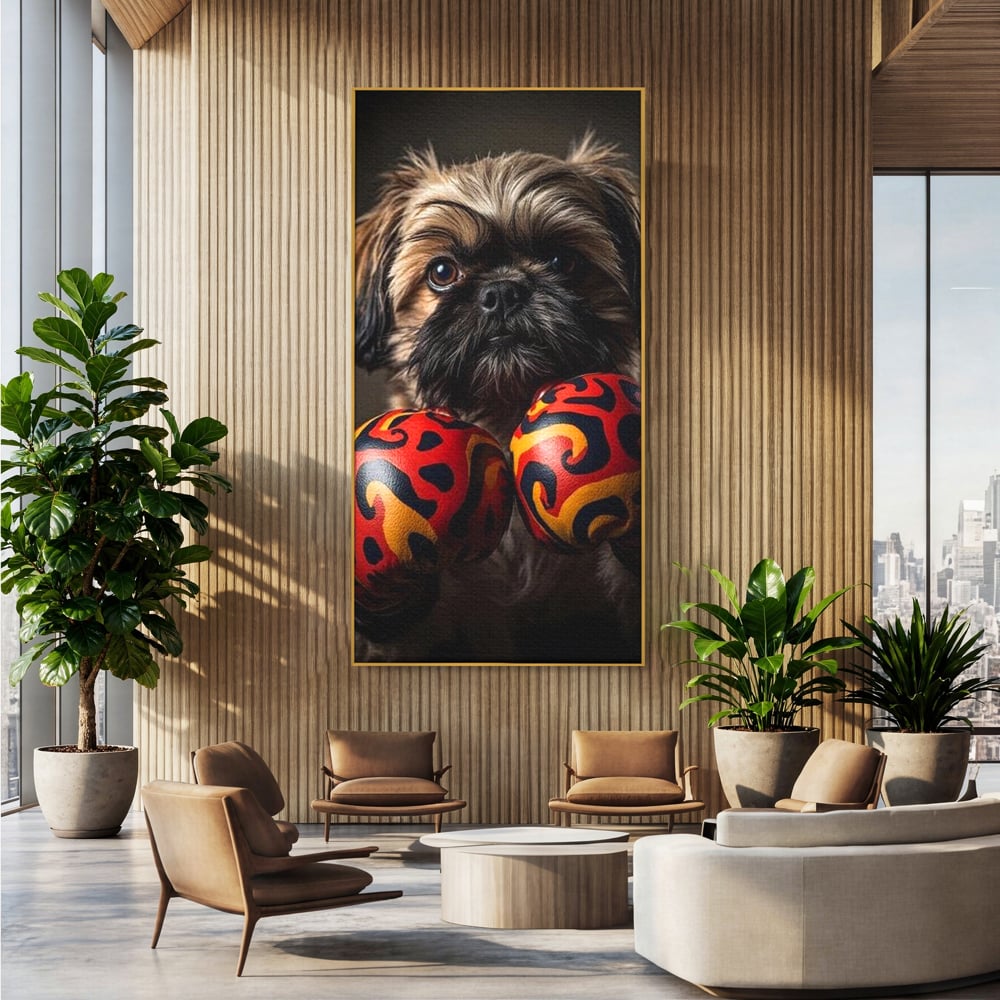 Tablou Canvas Premium, LuxCanva® M1287, Flacara din Ring, Provocare, Boxer, Knockout, Ring, Puternic, Catel, Pufos, Dragalas, Manusi, Curaj, Sport, Birou, Living, Camera Copil