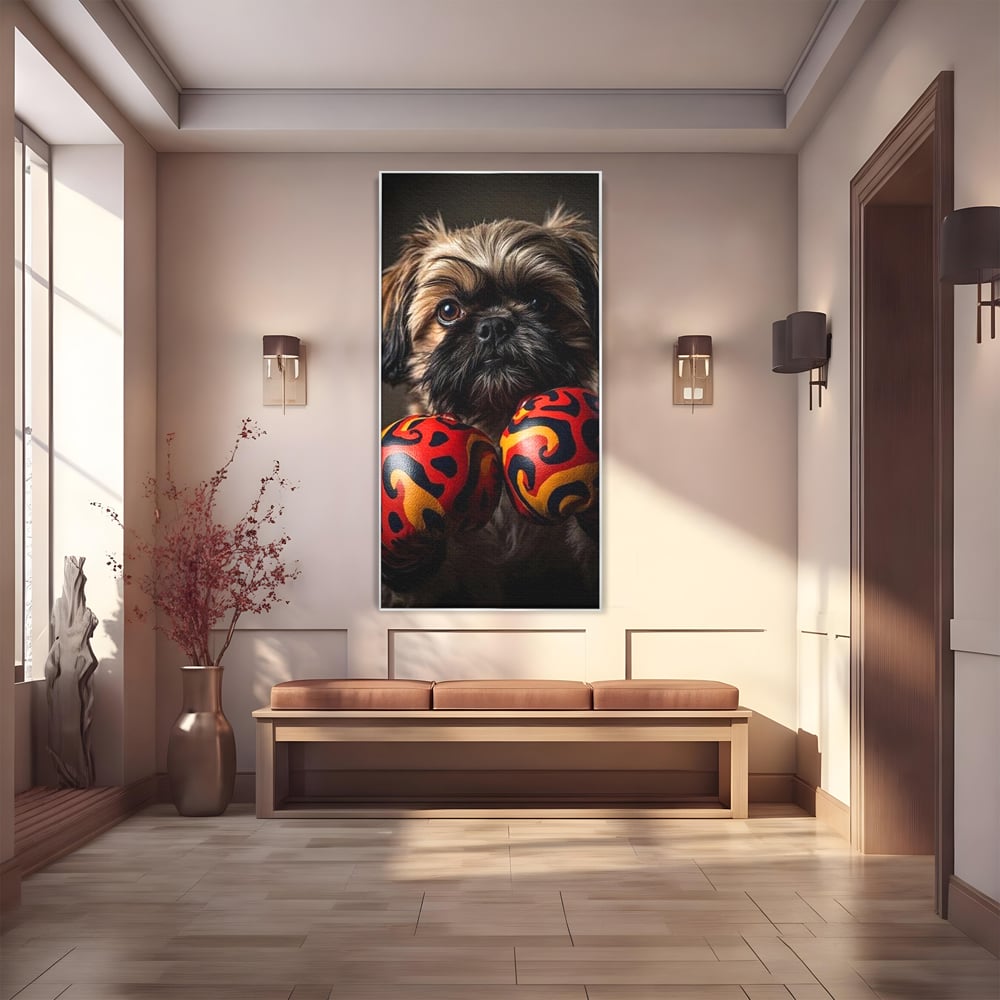 Tablou Canvas Premium, LuxCanva® M1287, Flacara din Ring, Provocare, Boxer, Knockout, Ring, Puternic, Catel, Pufos, Dragalas, Manusi, Curaj, Sport, Birou, Living, Camera Copil