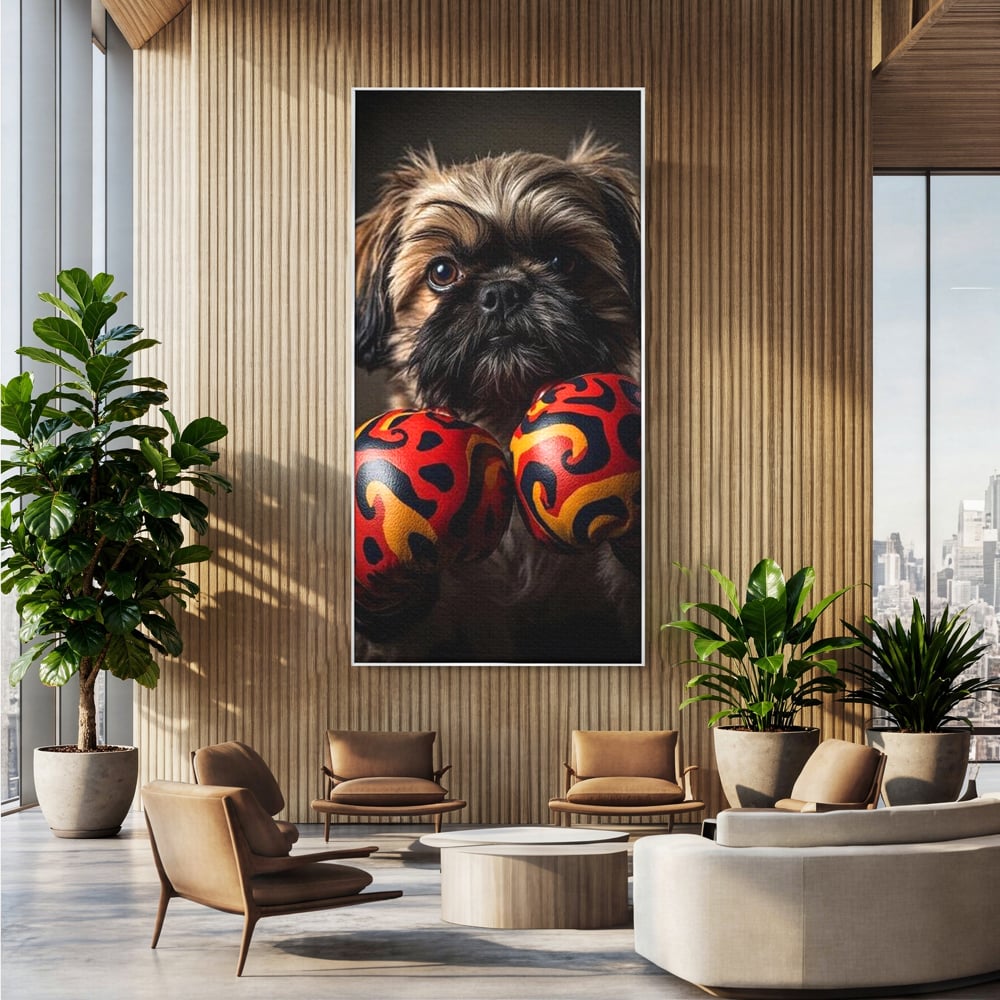 Tablou Canvas Premium, LuxCanva® M1287, Flacara din Ring, Provocare, Boxer, Knockout, Ring, Puternic, Catel, Pufos, Dragalas, Manusi, Curaj, Sport, Birou, Living, Camera Copil