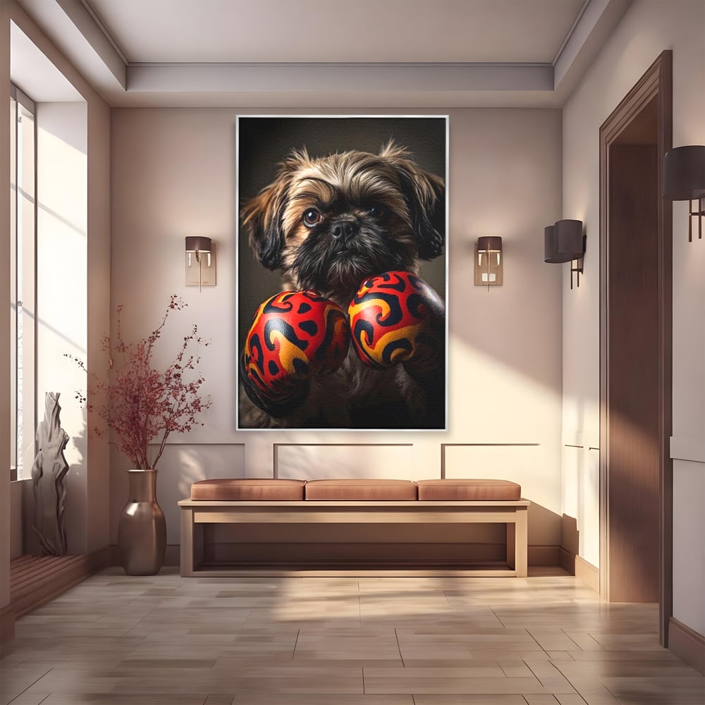 Tablou Canvas Premium, LuxCanva® M1287, Flacara din Ring, Provocare, Boxer, Knockout, Ring, Puternic, Catel, Pufos, Dragalas, Manusi, Curaj, Sport, Birou, Living, Camera Copil