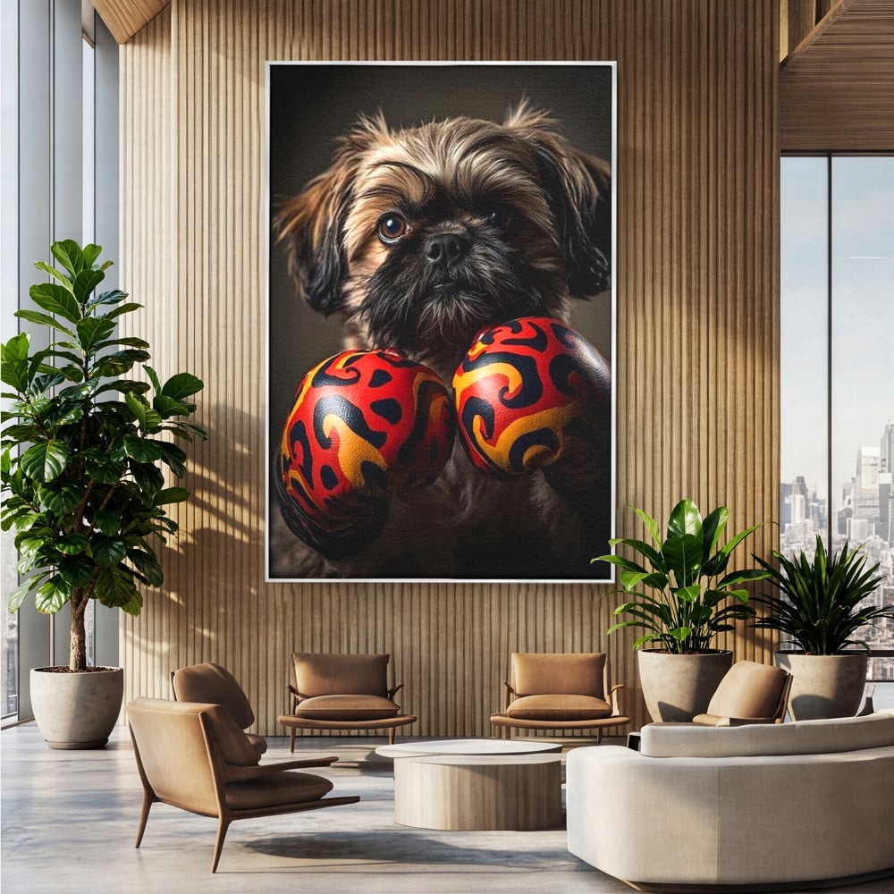 Tablou Canvas Premium, LuxCanva® M1287, Flacara din Ring, Provocare, Boxer, Knockout, Ring, Puternic, Catel, Pufos, Dragalas, Manusi, Curaj, Sport, Birou, Living, Camera Copil