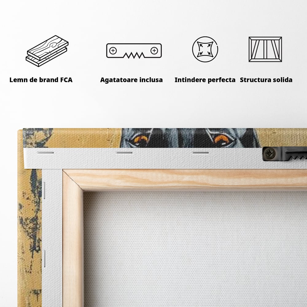 Tablou Canvas Premium, LuxCanva® M1288, Cavalerul Noptii, Doberman, Caine, Lant, Auriu, Negru, Portret, Protector, Paznic, Puternic, Nobil, Alfa, Birou, Living, Camera Copil