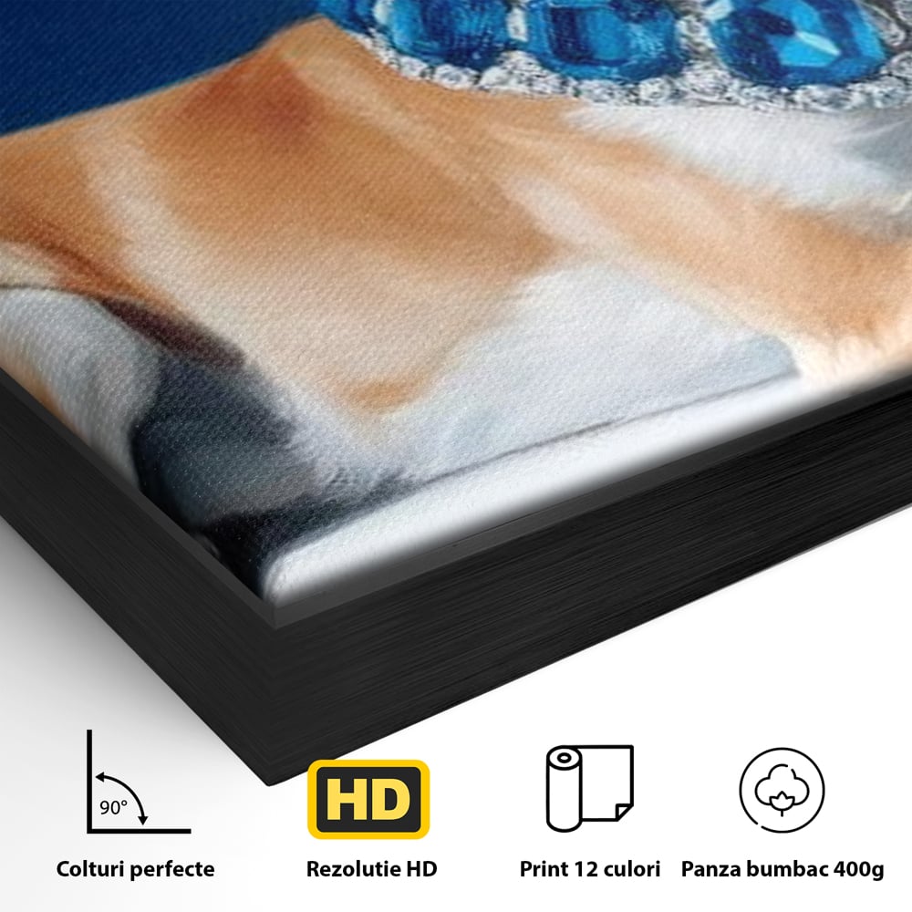 Tablou Canvas Premium, LuxCanva® M1289, Lady Blue, Colier, Bijuterie, Safir, Diamante, Caine, Portret, Feminin, Regal, Pictura, Relaxare, Stralucire, Birou, Living, Camera Copil