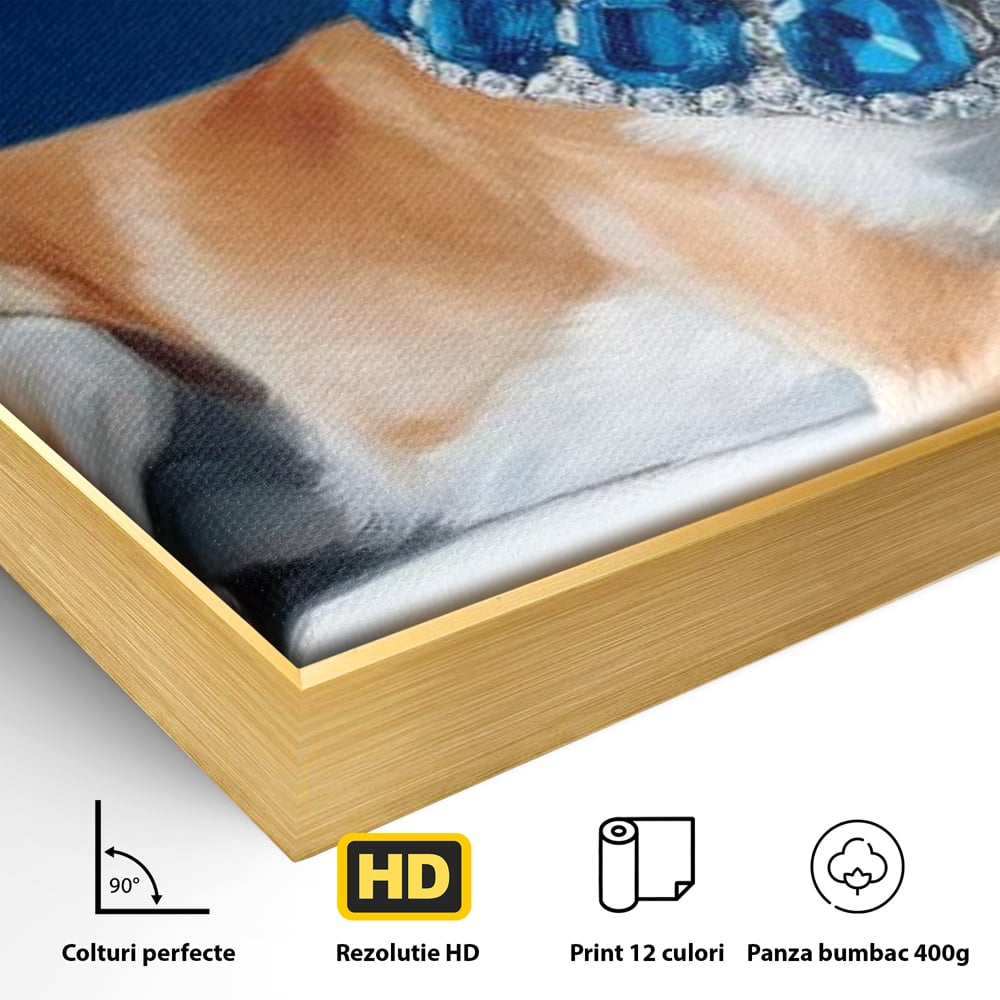 Tablou Canvas Premium, LuxCanva® M1289, Lady Blue, Colier, Bijuterie, Safir, Diamante, Caine, Portret, Feminin, Regal, Pictura, Relaxare, Stralucire, Birou, Living, Camera Copil