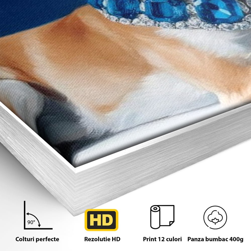 Tablou Canvas Premium, LuxCanva® M1289, Lady Blue, Colier, Bijuterie, Safir, Diamante, Caine, Portret, Feminin, Regal, Pictura, Relaxare, Stralucire, Birou, Living, Camera Copil