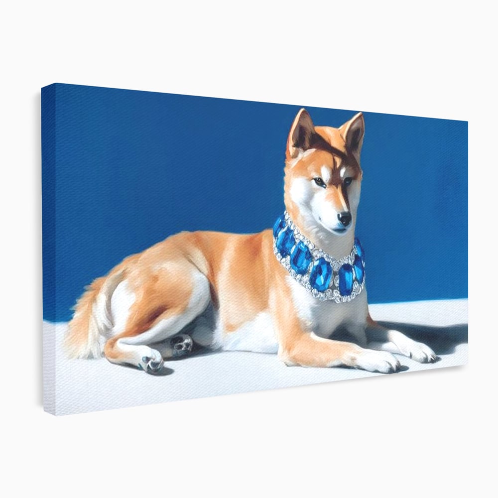 Tablou Canvas Premium, LuxCanva® M1289, Lady Blue, Colier, Bijuterie, Safir, Diamante, Caine, Portret, Feminin, Regal, Pictura, Relaxare, Stralucire, Birou, Living, Camera Copil