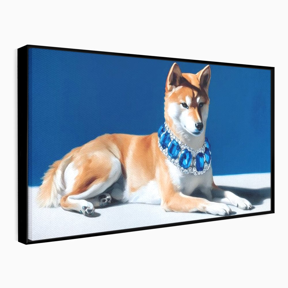 Tablou Canvas Premium, LuxCanva® M1289, Lady Blue, Colier, Bijuterie, Safir, Diamante, Caine, Portret, Feminin, Regal, Pictura, Relaxare, Stralucire, Birou, Living, Camera Copil