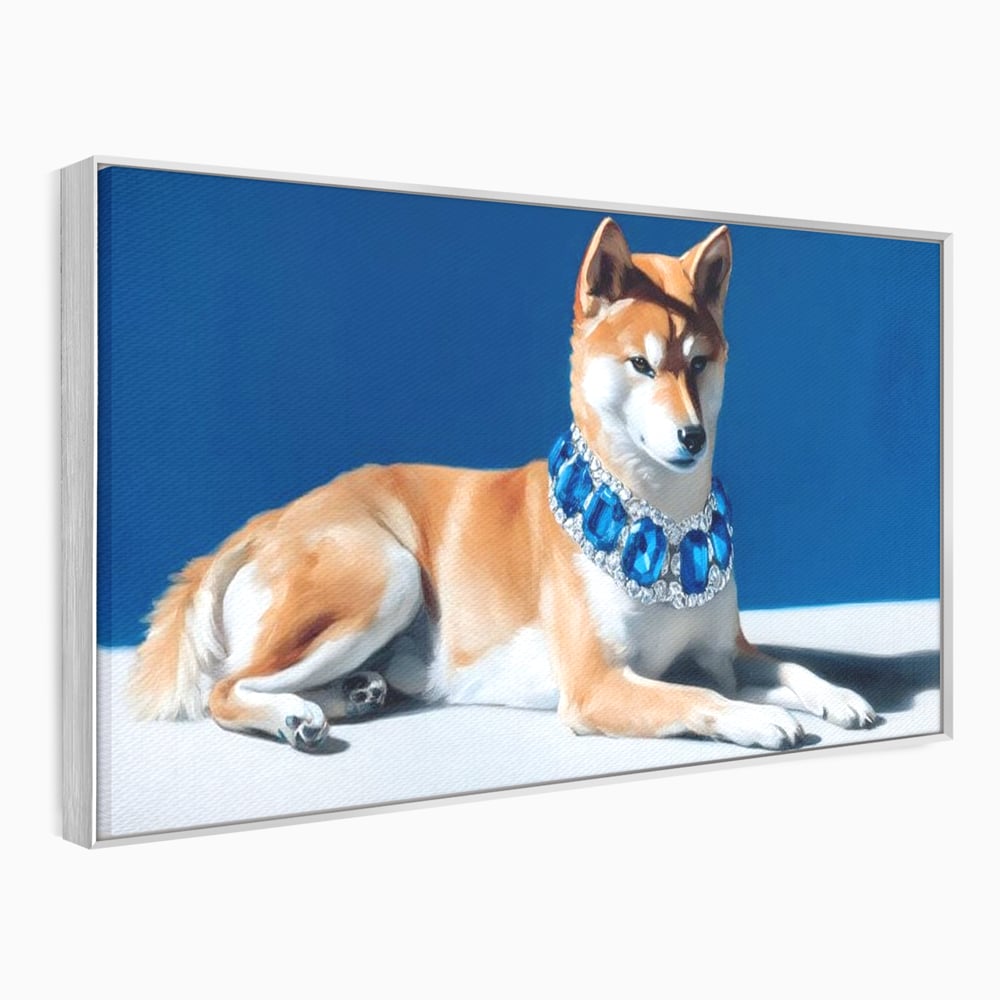 Tablou Canvas Premium, LuxCanva® M1289, Lady Blue, Colier, Bijuterie, Safir, Diamante, Caine, Portret, Feminin, Regal, Pictura, Relaxare, Stralucire, Birou, Living, Camera Copil
