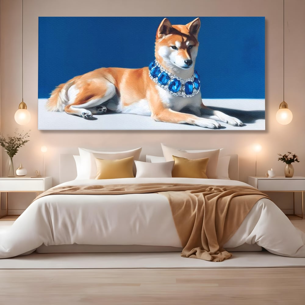 Tablou Canvas Premium, LuxCanva® M1289, Lady Blue, Colier, Bijuterie, Safir, Diamante, Caine, Portret, Feminin, Regal, Pictura, Relaxare, Stralucire, Birou, Living, Camera Copil