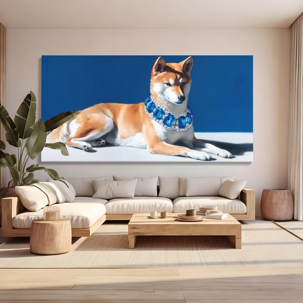Tablou Canvas Premium, LuxCanva® M1289, Lady Blue, Colier, Bijuterie, Safir, Diamante, Caine, Portret, Feminin, Regal, Pictura, Relaxare, Stralucire, Birou, Living, Camera Copil