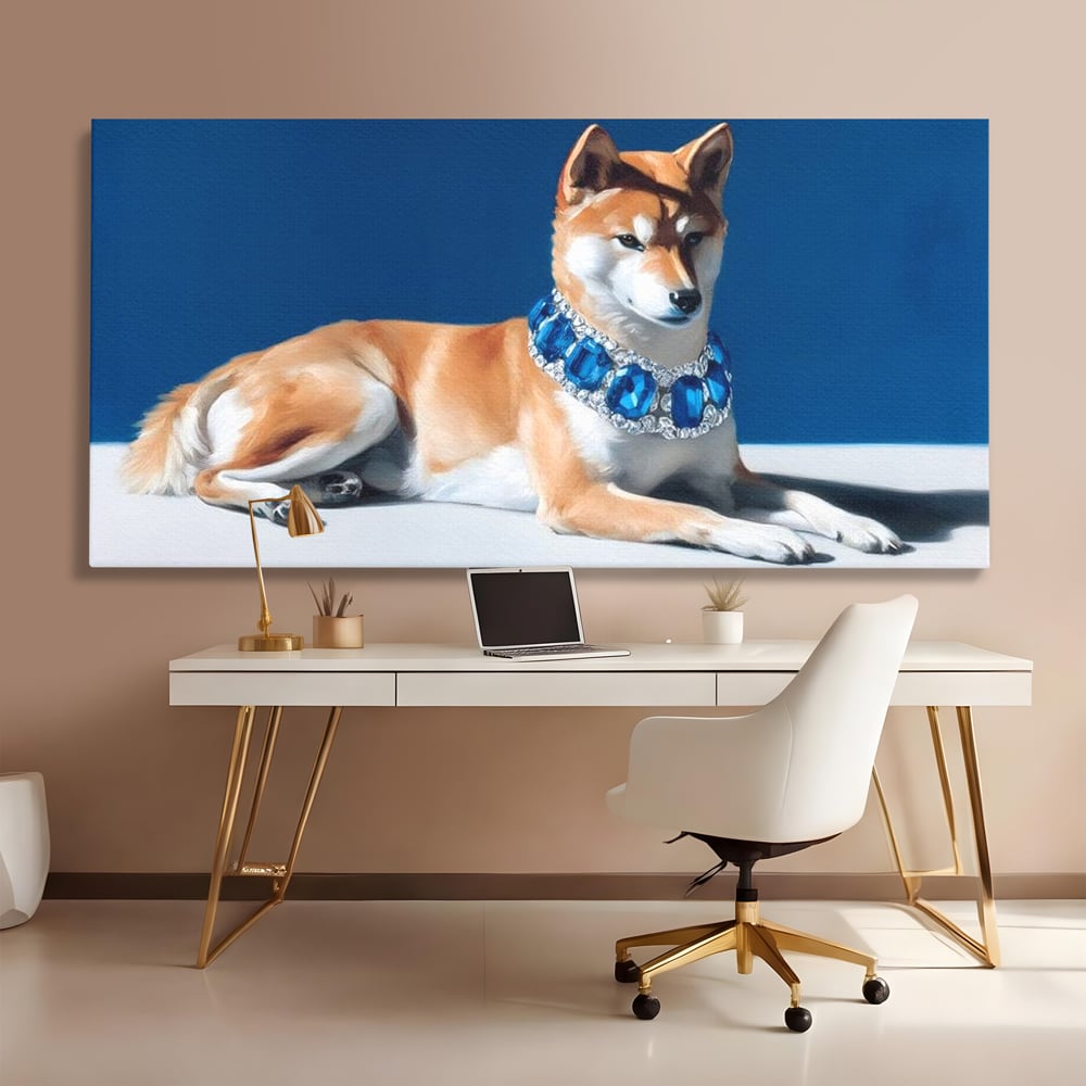 Tablou Canvas Premium, LuxCanva® M1289, Lady Blue, Colier, Bijuterie, Safir, Diamante, Caine, Portret, Feminin, Regal, Pictura, Relaxare, Stralucire, Birou, Living, Camera Copil
