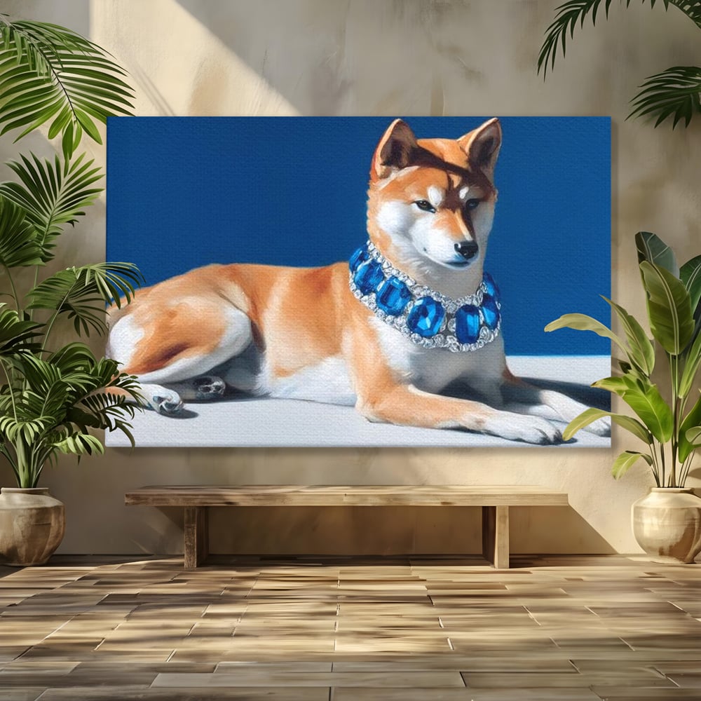 Tablou Canvas Premium, LuxCanva® M1289, Lady Blue, Colier, Bijuterie, Safir, Diamante, Caine, Portret, Feminin, Regal, Pictura, Relaxare, Stralucire, Birou, Living, Camera Copil