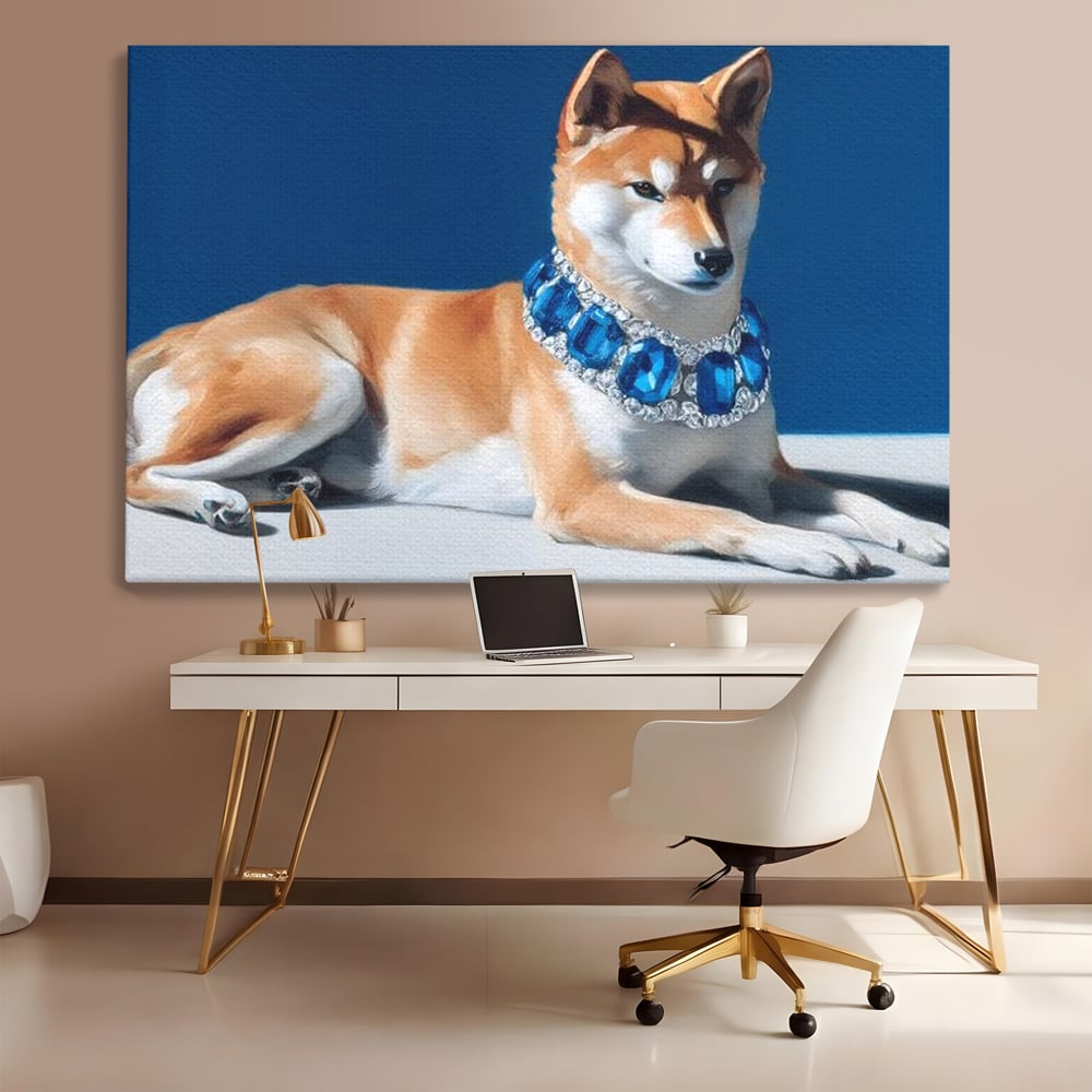 Tablou Canvas Premium, LuxCanva® M1289, Lady Blue, Colier, Bijuterie, Safir, Diamante, Caine, Portret, Feminin, Regal, Pictura, Relaxare, Stralucire, Birou, Living, Camera Copil