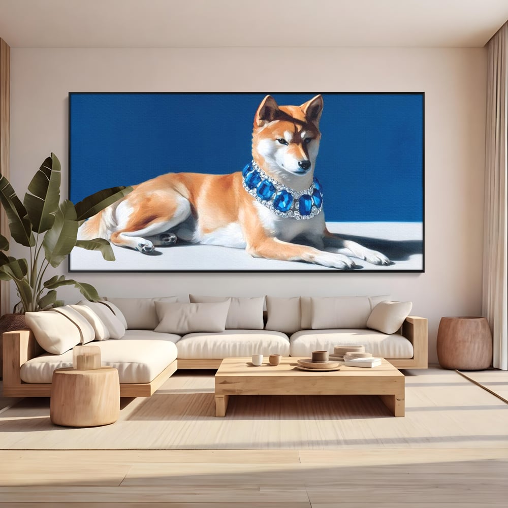 Tablou Canvas Premium, LuxCanva® M1289, Lady Blue, Colier, Bijuterie, Safir, Diamante, Caine, Portret, Feminin, Regal, Pictura, Relaxare, Stralucire, Birou, Living, Camera Copil