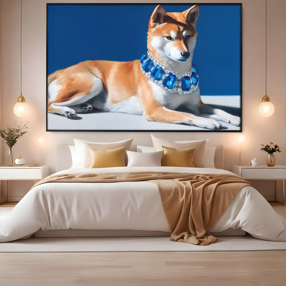 Tablou Canvas Premium, LuxCanva® M1289, Lady Blue, Colier, Bijuterie, Safir, Diamante, Caine, Portret, Feminin, Regal, Pictura, Relaxare, Stralucire, Birou, Living, Camera Copil