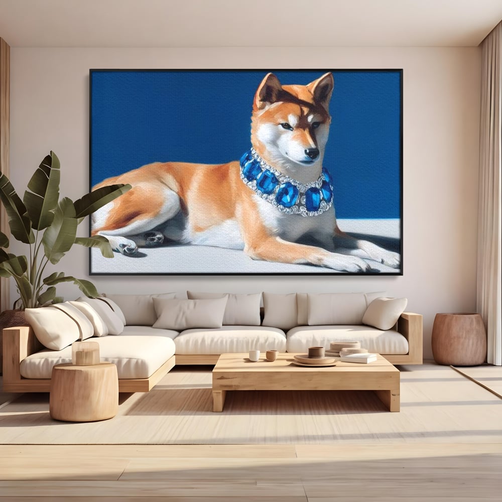 Tablou Canvas Premium, LuxCanva® M1289, Lady Blue, Colier, Bijuterie, Safir, Diamante, Caine, Portret, Feminin, Regal, Pictura, Relaxare, Stralucire, Birou, Living, Camera Copil
