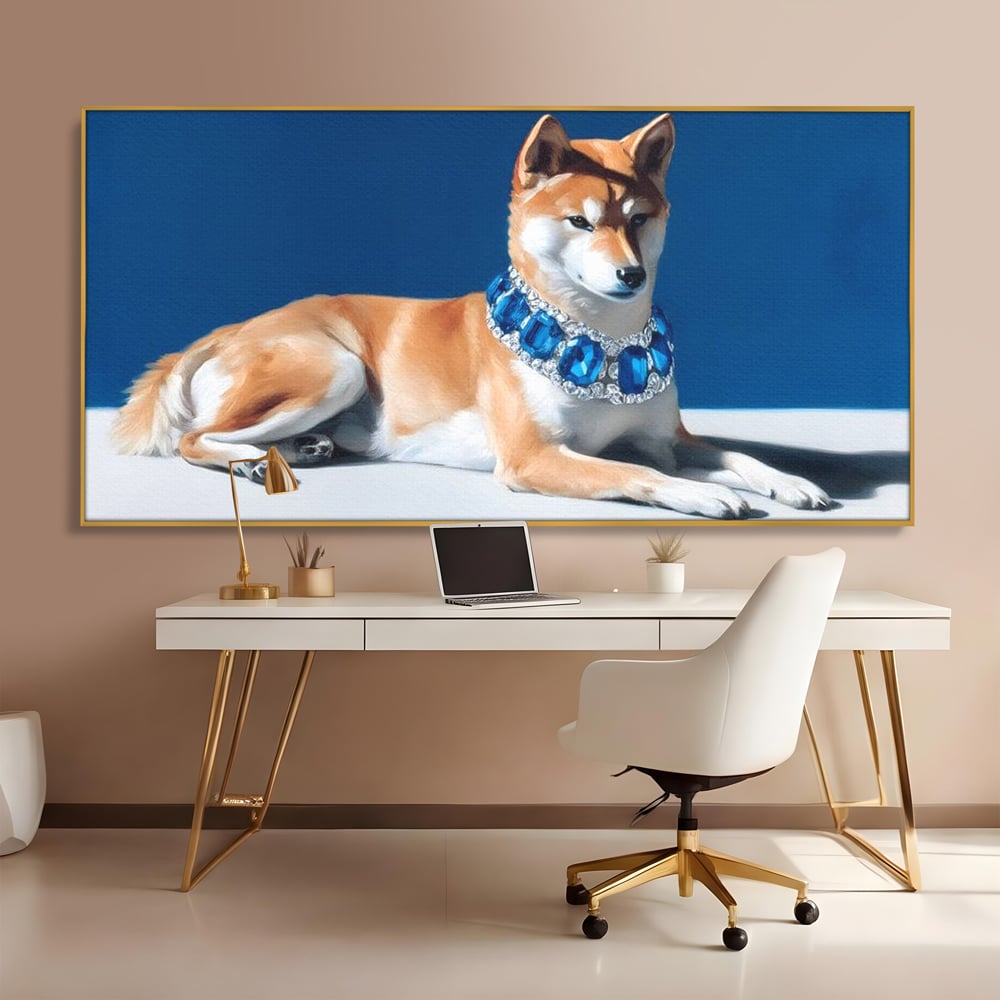 Tablou Canvas Premium, LuxCanva® M1289, Lady Blue, Colier, Bijuterie, Safir, Diamante, Caine, Portret, Feminin, Regal, Pictura, Relaxare, Stralucire, Birou, Living, Camera Copil