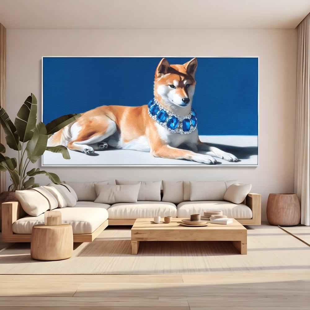 Tablou Canvas Premium, LuxCanva® M1289, Lady Blue, Colier, Bijuterie, Safir, Diamante, Caine, Portret, Feminin, Regal, Pictura, Relaxare, Stralucire, Birou, Living, Camera Copil