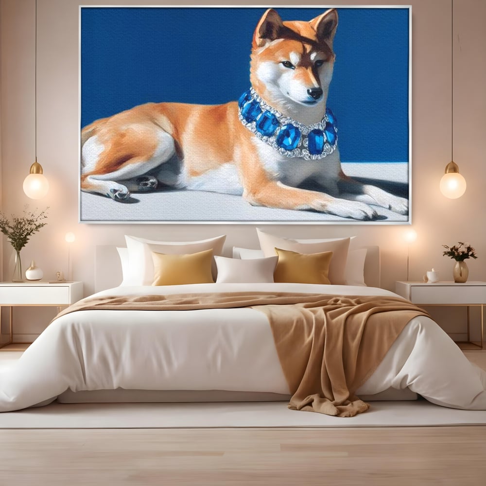 Tablou Canvas Premium, LuxCanva® M1289, Lady Blue, Colier, Bijuterie, Safir, Diamante, Caine, Portret, Feminin, Regal, Pictura, Relaxare, Stralucire, Birou, Living, Camera Copil