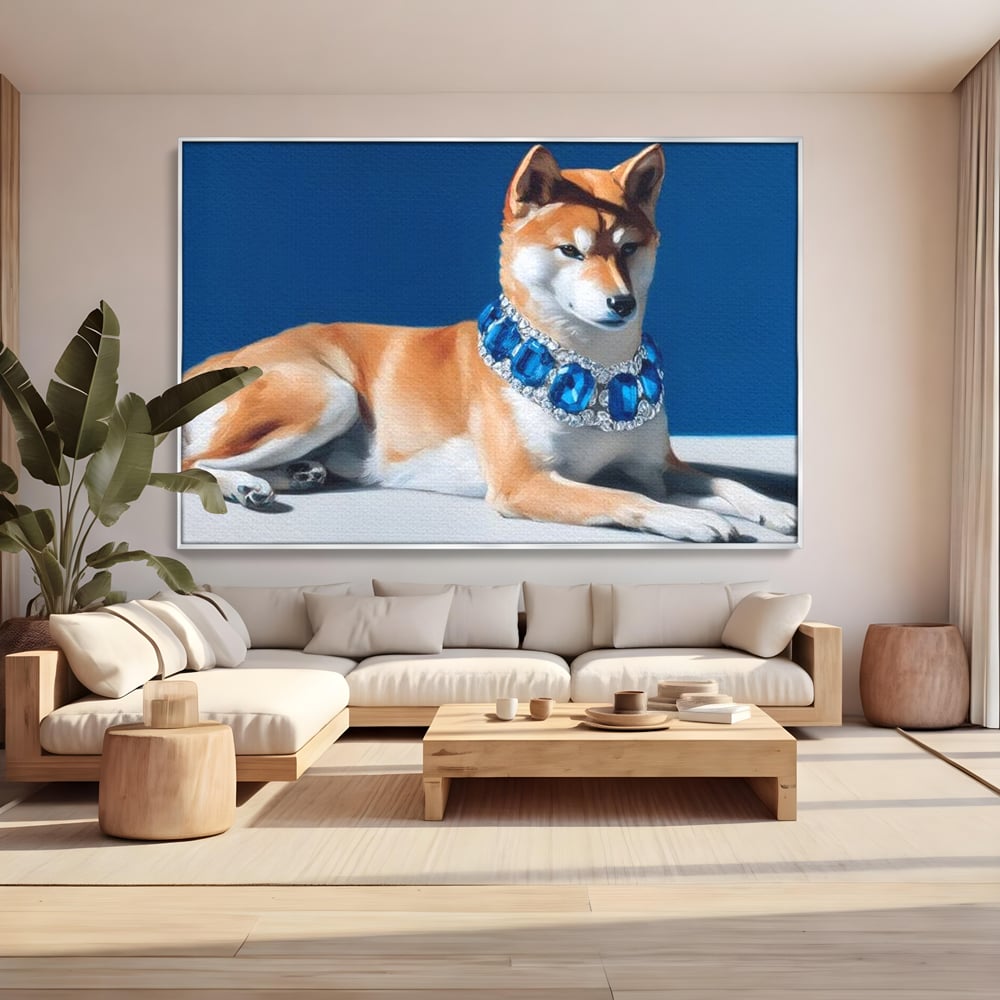Tablou Canvas Premium, LuxCanva® M1289, Lady Blue, Colier, Bijuterie, Safir, Diamante, Caine, Portret, Feminin, Regal, Pictura, Relaxare, Stralucire, Birou, Living, Camera Copil