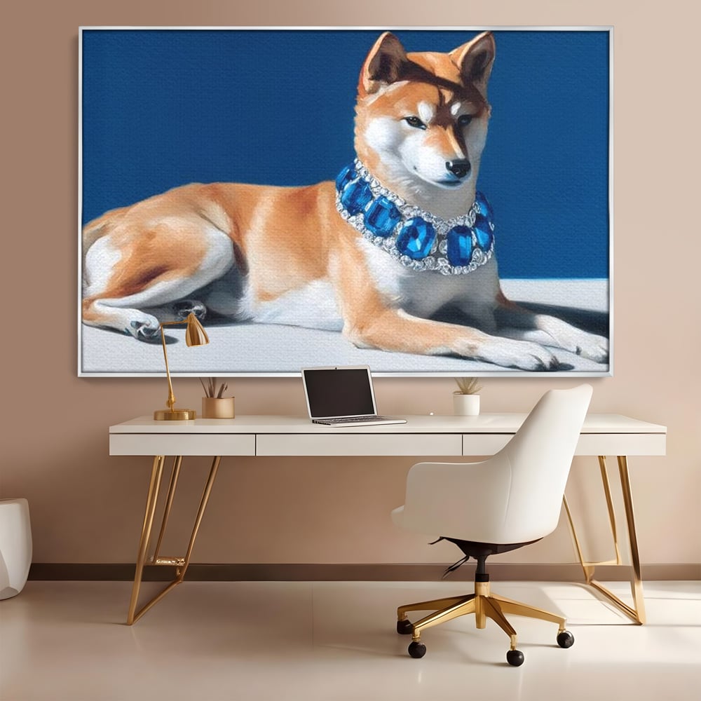 Tablou Canvas Premium, LuxCanva® M1289, Lady Blue, Colier, Bijuterie, Safir, Diamante, Caine, Portret, Feminin, Regal, Pictura, Relaxare, Stralucire, Birou, Living, Camera Copil