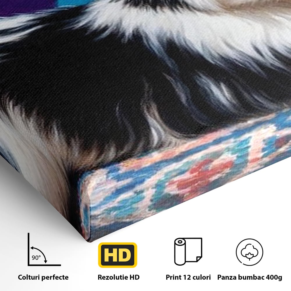 Premium Canvas Wandkunst, LuxCanva® M1293, Farbige Ecke, Raum, Teppich, Abstrakt, Geometrisch, Blanos, Decken, Hund, Wandteppich, Design, Heim, Kamin, Formen, Büro, Wohnen, Wohnzimmer, Babyzimmer