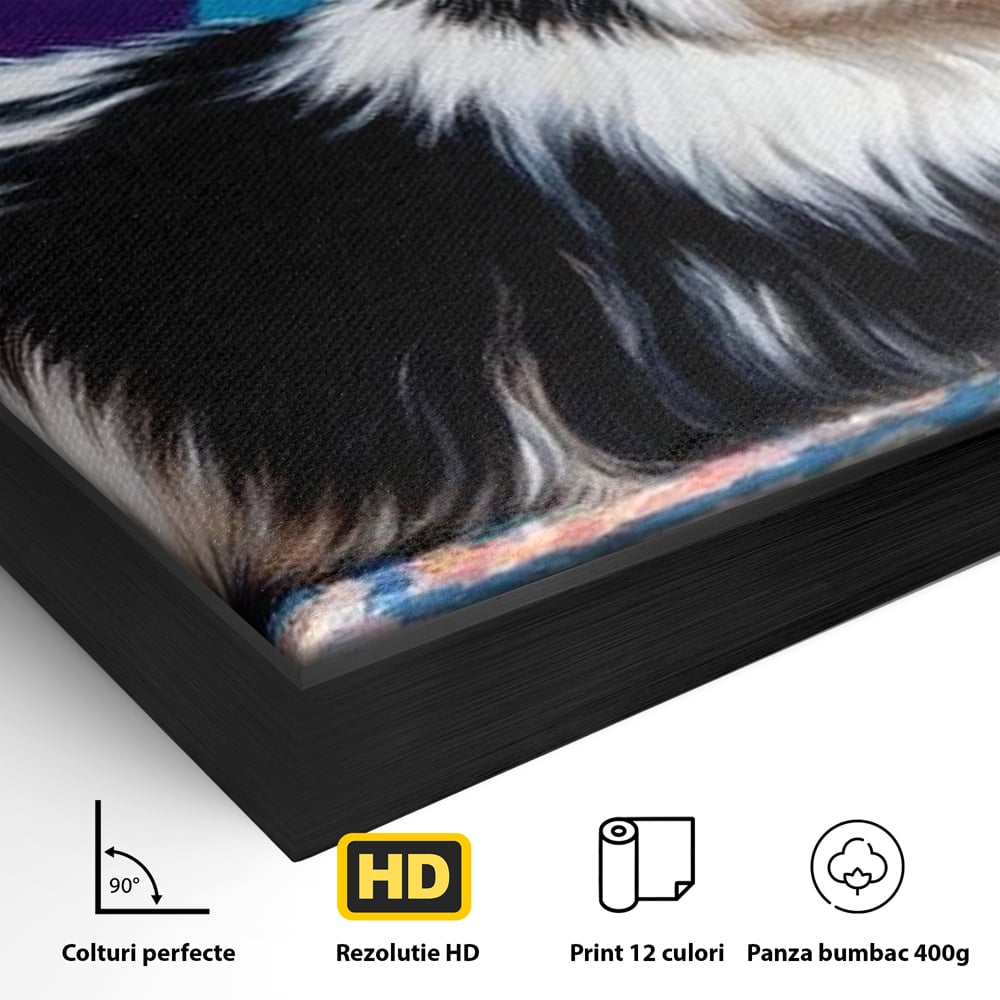 Premium Canvas Wandkunst, LuxCanva® M1293, Farbige Ecke, Raum, Teppich, Abstrakt, Geometrisch, Blanos, Decken, Hund, Wandteppich, Design, Heim, Kamin, Formen, Büro, Wohnen, Wohnzimmer, Babyzimmer