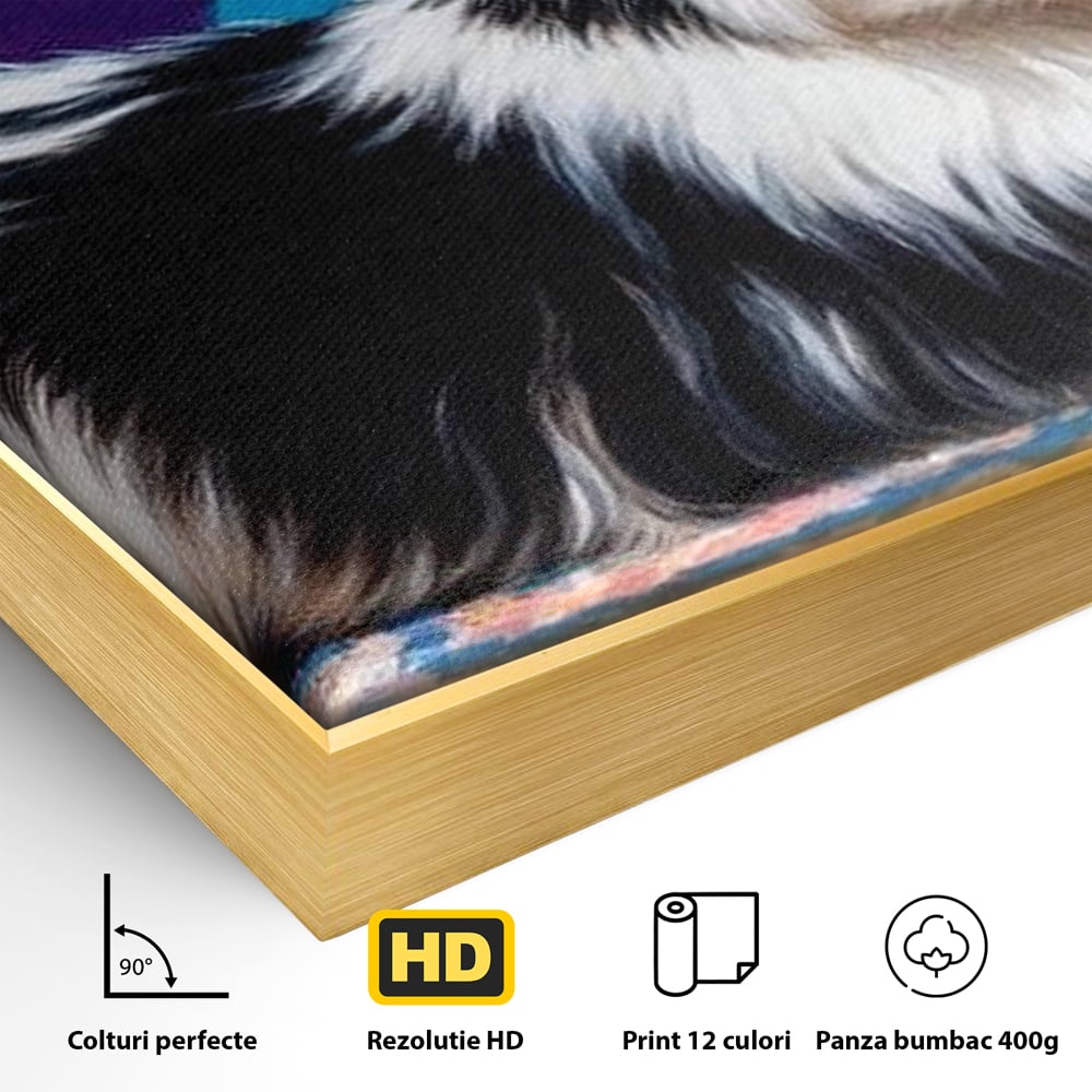 Premium Canvas Wandkunst, LuxCanva® M1293, Farbige Ecke, Raum, Teppich, Abstrakt, Geometrisch, Blanos, Decken, Hund, Wandteppich, Design, Heim, Kamin, Formen, Büro, Wohnen, Wohnzimmer, Babyzimmer