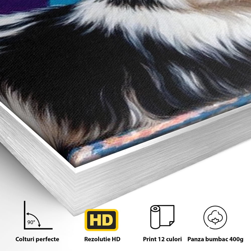 Premium Canvas Wandkunst, LuxCanva® M1293, Farbige Ecke, Raum, Teppich, Abstrakt, Geometrisch, Blanos, Decken, Hund, Wandteppich, Design, Heim, Kamin, Formen, Büro, Wohnen, Wohnzimmer, Babyzimmer